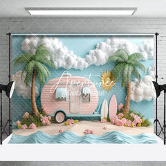 Aperturee - Aperturee Beach Tiki Bar Platter Scene Pink Trailer Backdrop