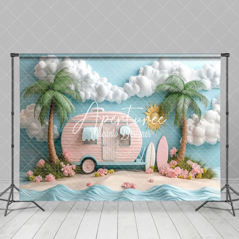 Aperturee - Aperturee Beach Tiki Bar Platter Scene Pink Trailer Backdrop