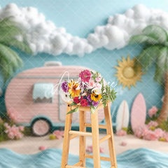 Aperturee - Aperturee Beach Tiki Bar Platter Scene Pink Trailer Backdrop