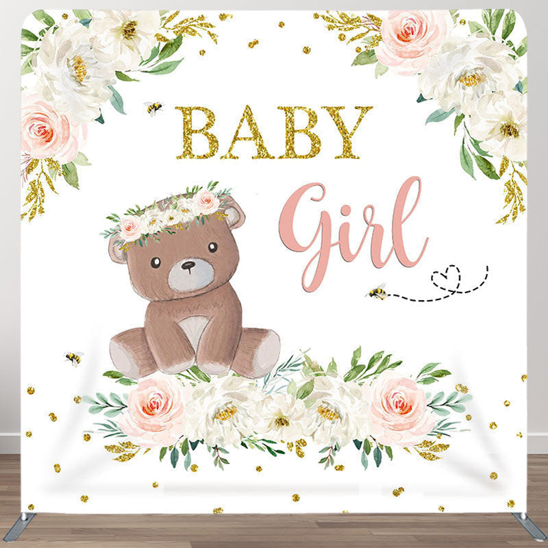 Aperturee - Aperturee Bear And Flower Fabric Backdrop Cover for Baby Shower