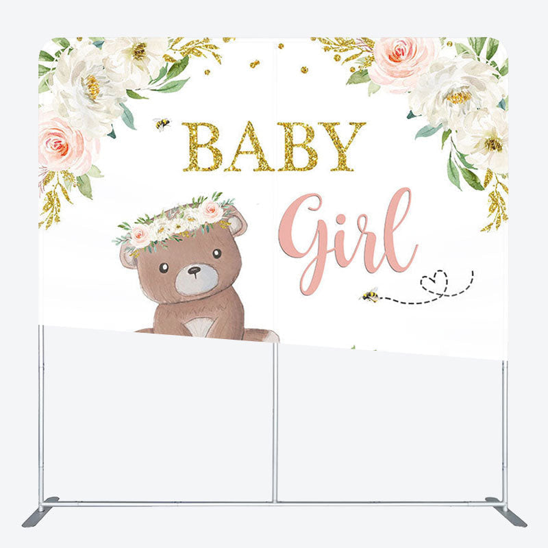 Aperturee - Aperturee Bear And Flower Fabric Backdrop Cover for Baby Shower