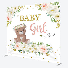 Aperturee - Aperturee Bear And Flower Fabric Backdrop Cover for Baby Shower