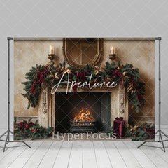 Aperturee - Aperturee Beige Abstract Wall Fireplace Christmas Backdrop