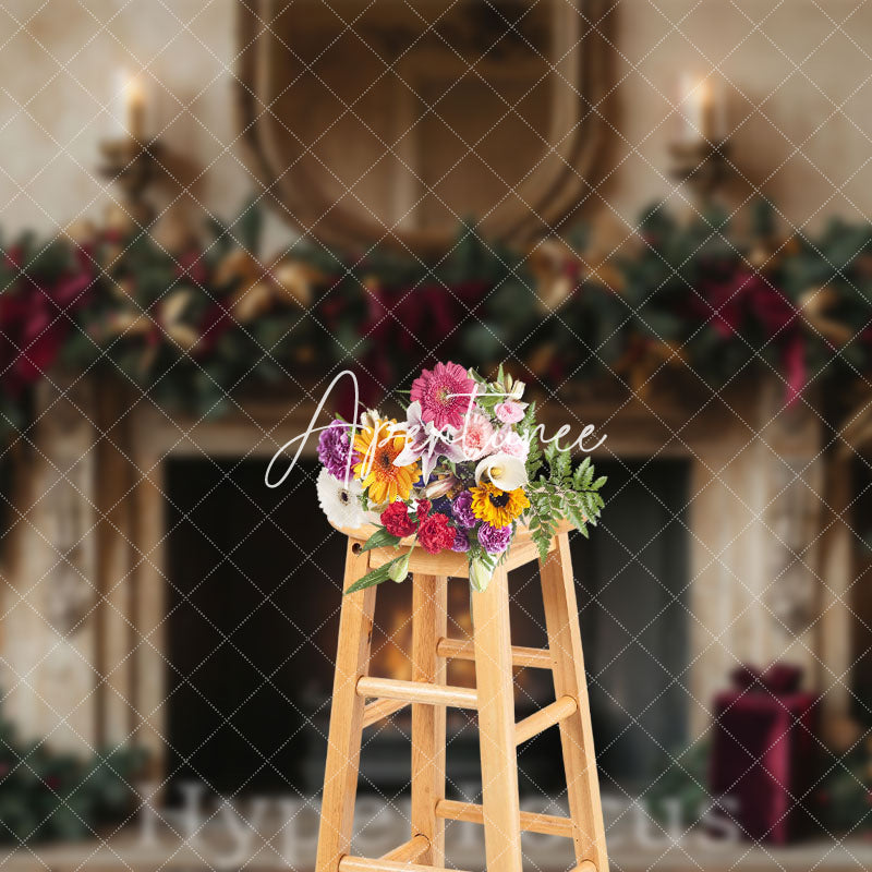 Aperturee - Aperturee Beige Abstract Wall Fireplace Christmas Backdrop