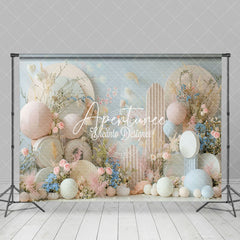 Aperturee - Aperturee Beige Arch Balloons Floral Wedding Photo Backdrop