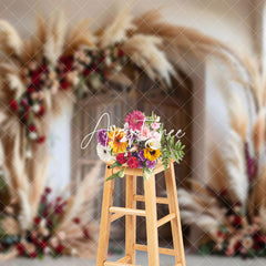 Aperturee - Aperturee Beige Boho Floral Wood Indoor Photography Backdrop