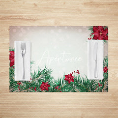 Aperturee - Aperturee Beige Bokeh Leaves Poinsettia Xmas Set Of 4 Placemats