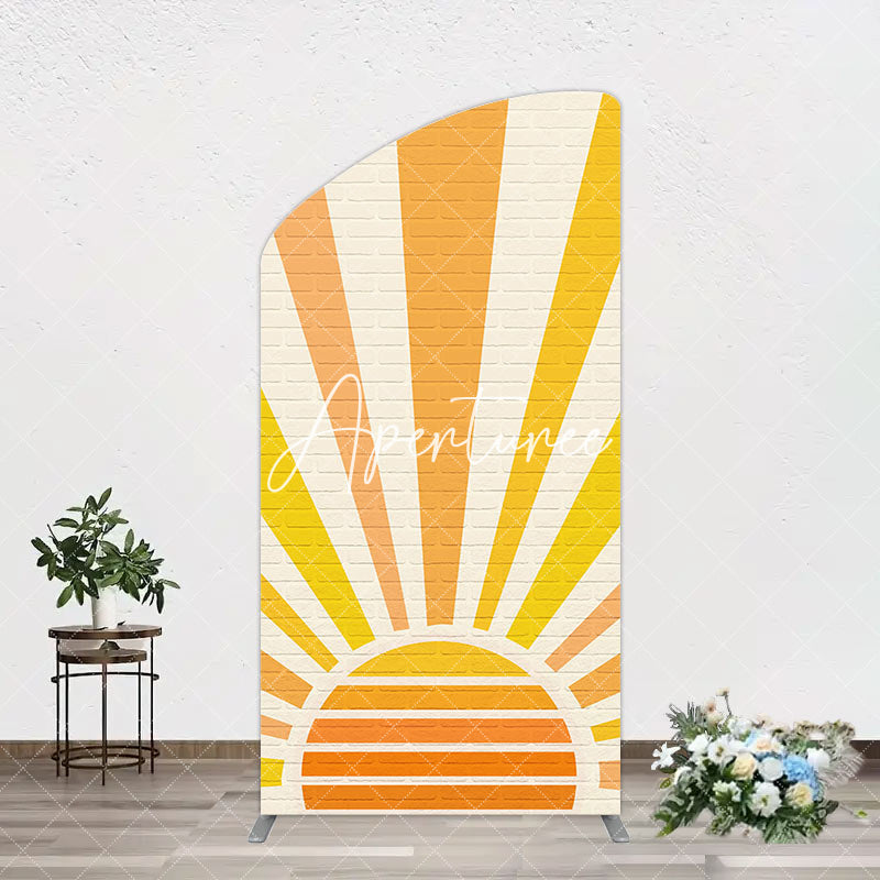 Aperturee - Aperturee Beige Brick Wall Boho Sun Birthday Arch Backdrop