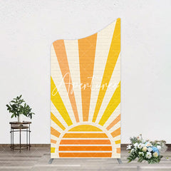 Aperturee - Aperturee Beige Brick Wall Boho Sun Birthday Arch Backdrop