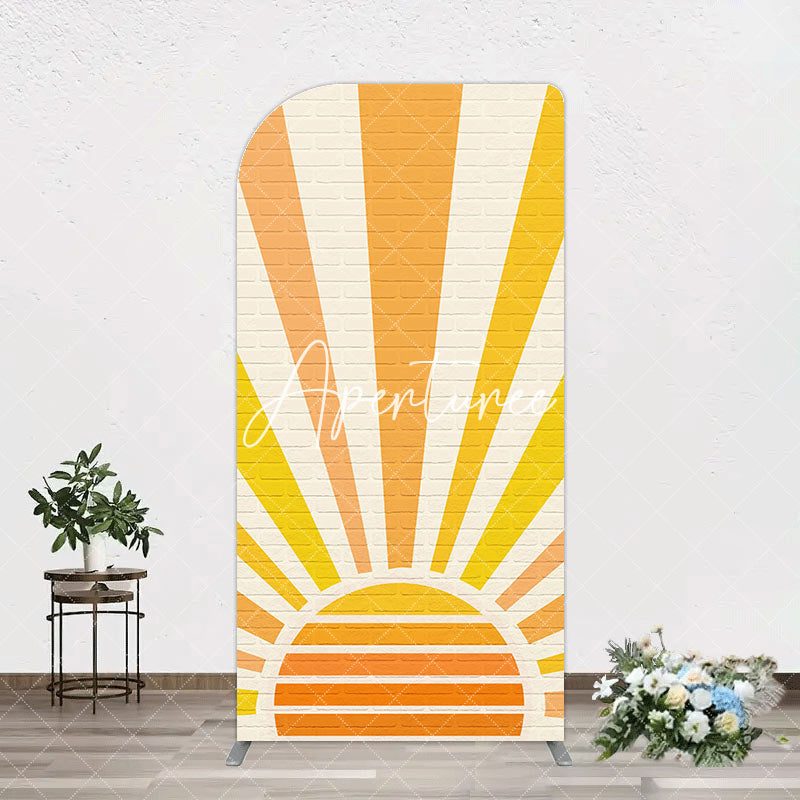 Aperturee - Aperturee Beige Brick Wall Boho Sun Birthday Arch Backdrop