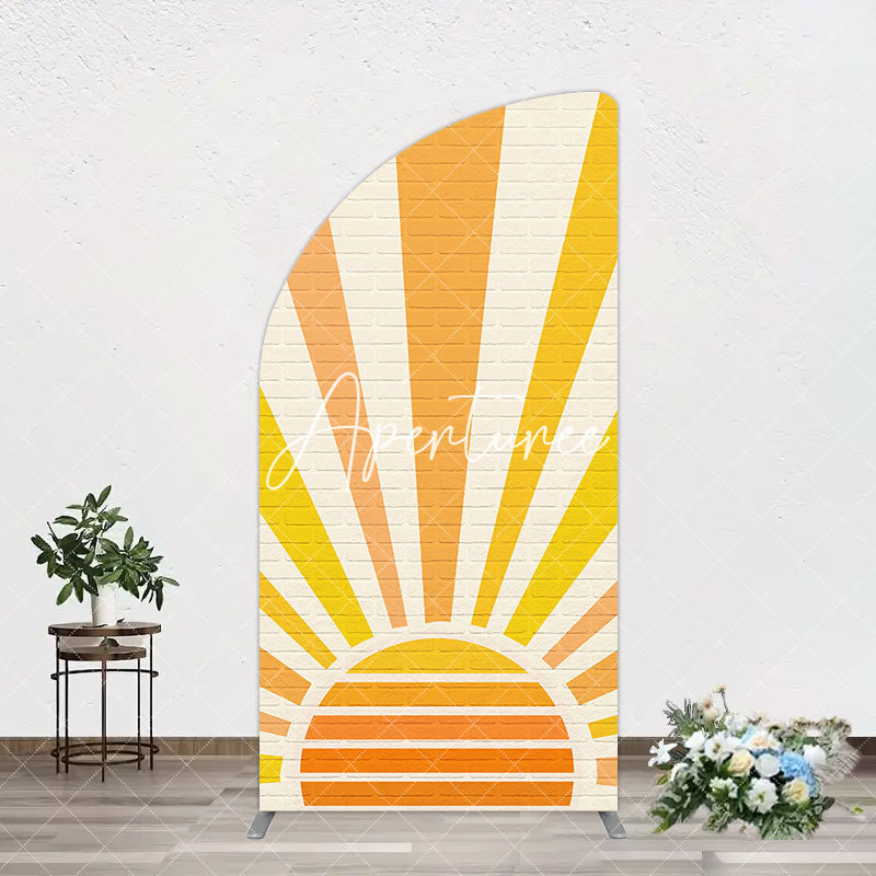 Aperturee - Aperturee Beige Brick Wall Boho Sun Birthday Arch Backdrop