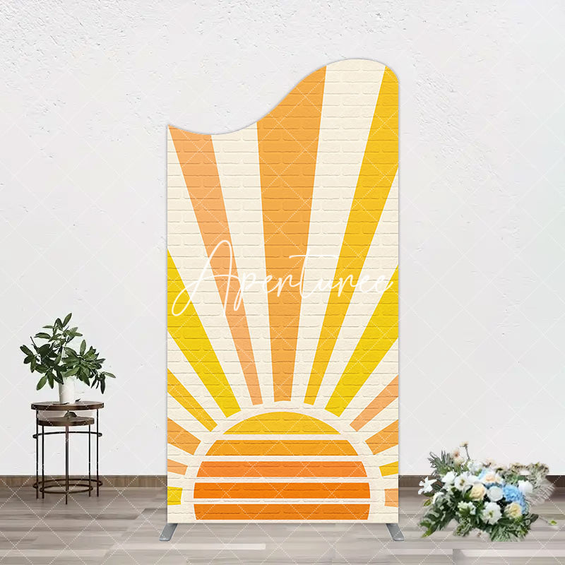 Aperturee - Aperturee Beige Brick Wall Boho Sun Birthday Arch Backdrop