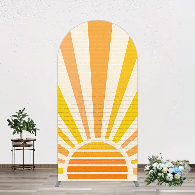 Aperturee - Aperturee Beige Brick Wall Boho Sun Birthday Arch Backdrop