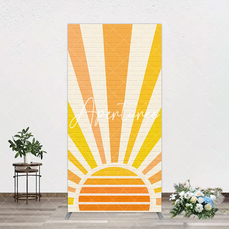 Aperturee - Aperturee Beige Brick Wall Boho Sun Birthday Arch Backdrop