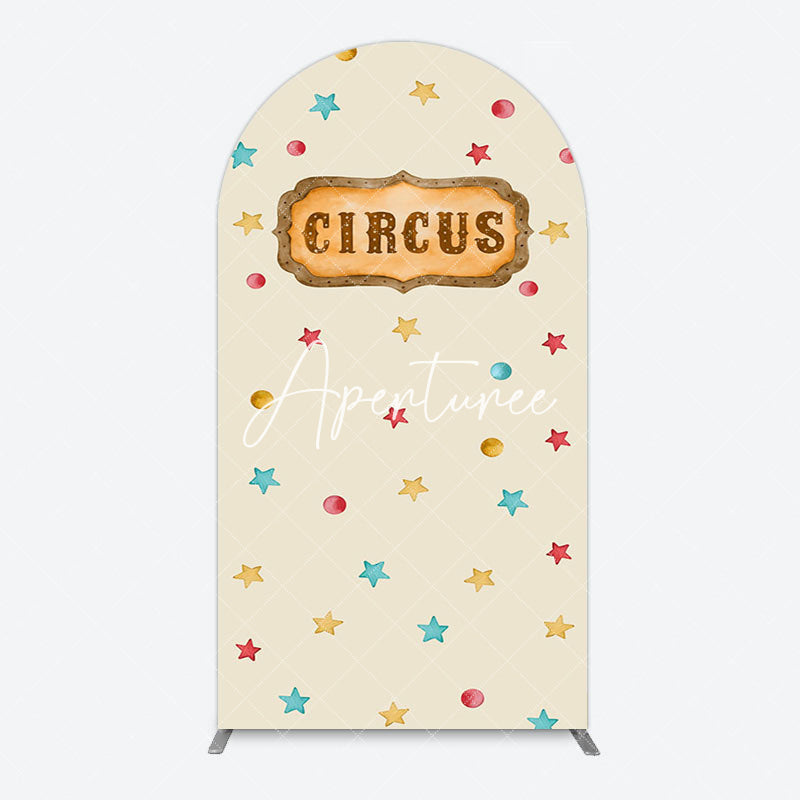 Aperturee - Aperturee Beige Colorful Stars Circus Birthday Arch Backdrop