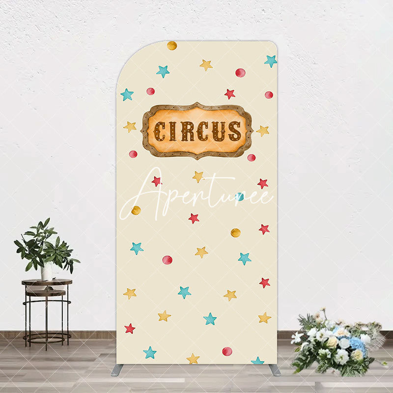 Aperturee - Aperturee Beige Colorful Stars Circus Birthday Arch Backdrop