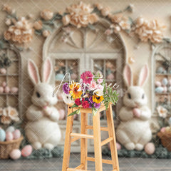 Aperturee - Aperturee Beige Floral Egg Boutique Bunny Easter Photo Backdrop