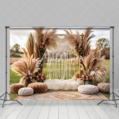 Aperturee - Aperturee Beige Plume Outdoor Boho Photo Backdrop For Event