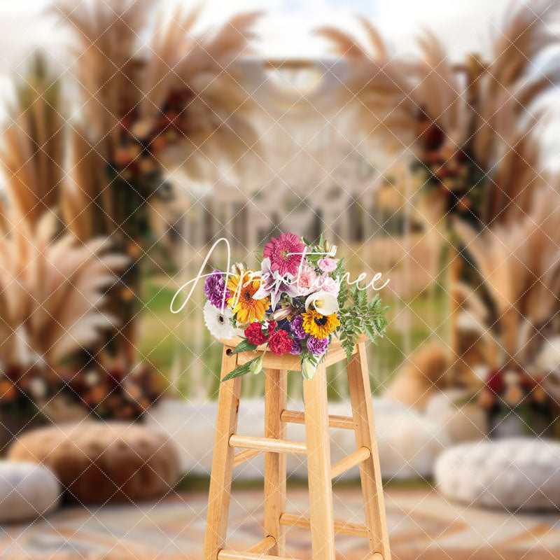 Aperturee - Aperturee Beige Plume Outdoor Boho Photo Backdrop For Event