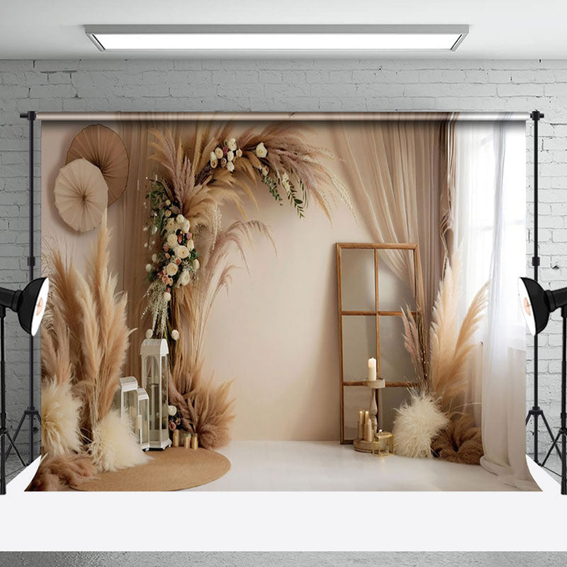 Aperturee - Aperturee Beige Plume Window Bedroom Boho Photography Backdrop