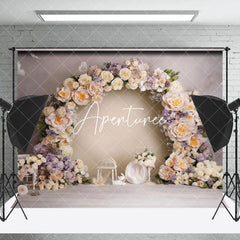 Aperturee - Aperturee Beige Purple Flower Wreath Abstract Wall Backdrop