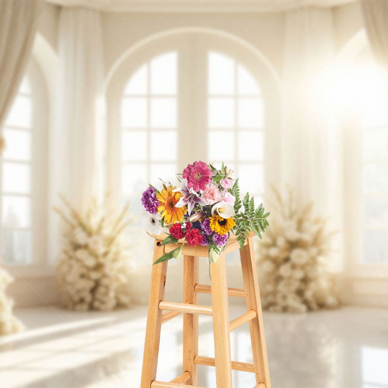 Aperturee - Aperturee Beige Rose Curtain Sunlight Window Wedding Backdrop