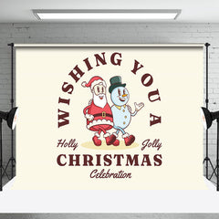 Aperturee - Aperturee Beige Snowman Santa Holly Jolly Christmas Backdrop