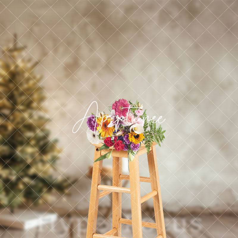 Aperturee - Aperturee Beige Vintage Wall Xmas Tree Table Christmas Backdrop