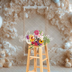 Aperturee - Aperturee Beige Wall Balloon Swing Bear Cake Smash Backdrop