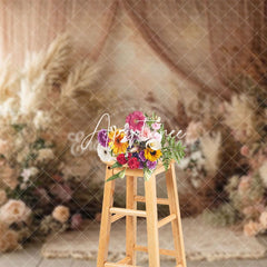 Aperturee - Aperturee Beige Wall Curtain Boho Color Floral Wedding Backdrop