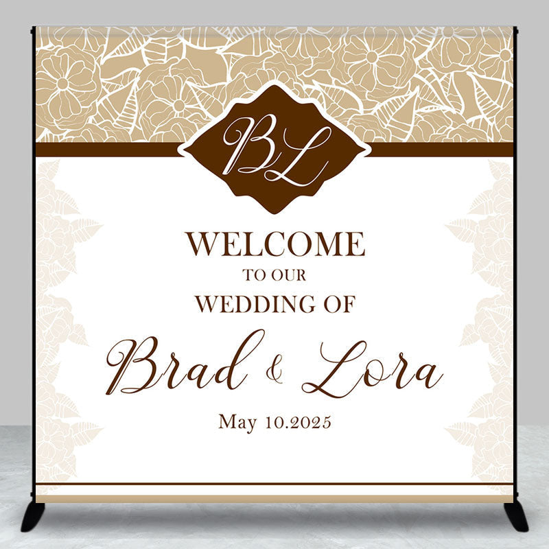 Aperturee - Aperturee Beige White Floral Custom Name Bridal Shower Backdrop