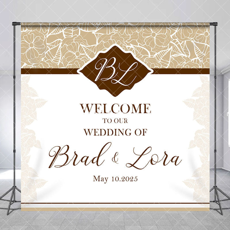 Aperturee - Aperturee Beige White Floral Custom Name Bridal Shower Backdrop