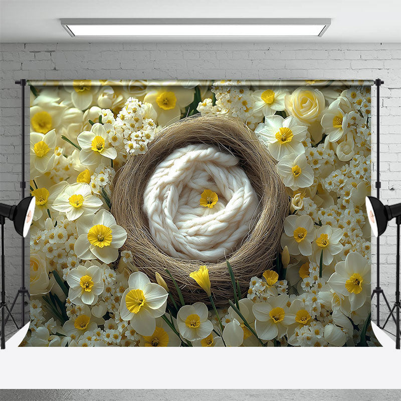 Aperturee - Aperturee Beige Yellow Floral Warm Nest Maternity Backdrop