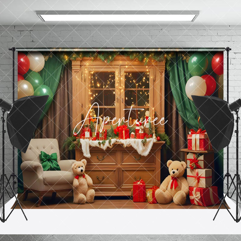 Aperturee - Aperturee Bells Bears Retro Brown Showcase Christmas Backdrop