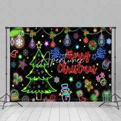 Aperturee - Aperturee Bells Trees Snowflake Neon Merry Christmas Backdrop