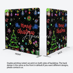 Aperturee - Aperturee Bells Trees Snowflake Neon Xmas Pillow Case Backdrop