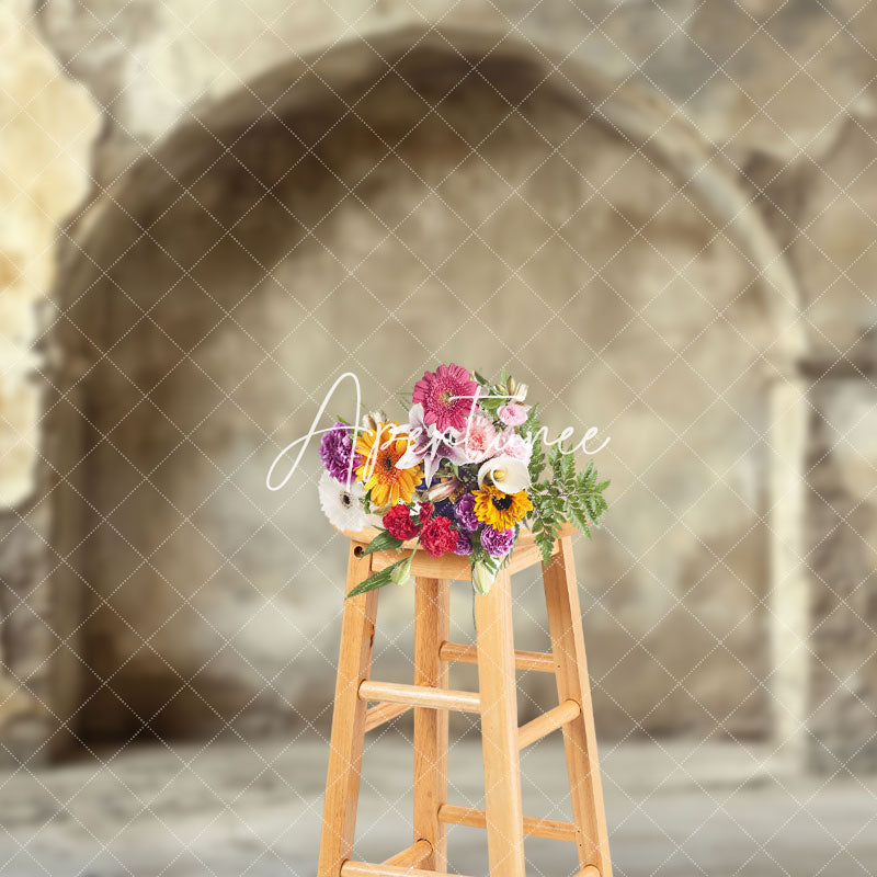 Aperturee - Aperturee Biege Shabby Retro Arch Retro Wall Photo Backdrop