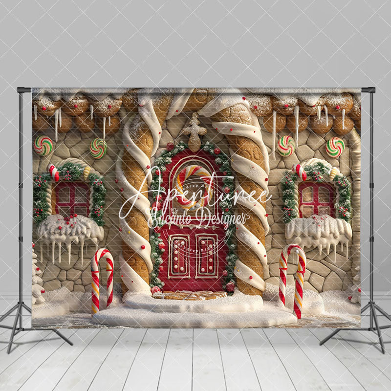 Aperturee - Aperturee Big Gingerbread House Candy Cane Christmas Backdrop