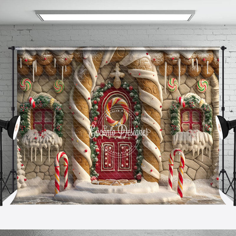 Aperturee - Aperturee Big Gingerbread House Candy Cane Christmas Backdrop