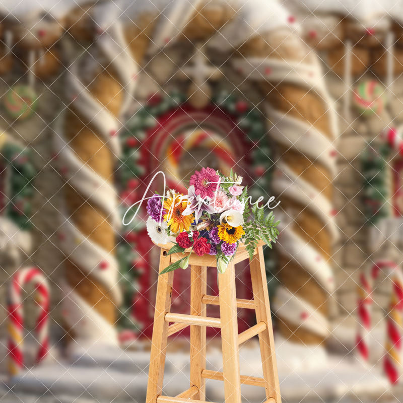 Aperturee - Aperturee Big Gingerbread House Candy Cane Christmas Backdrop