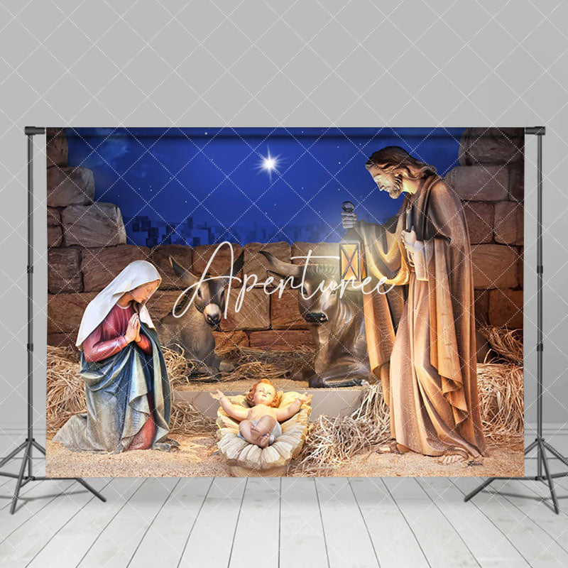 Aperturee - Aperturee Birth Of Jesus Christmas Night Backdrop For Photo