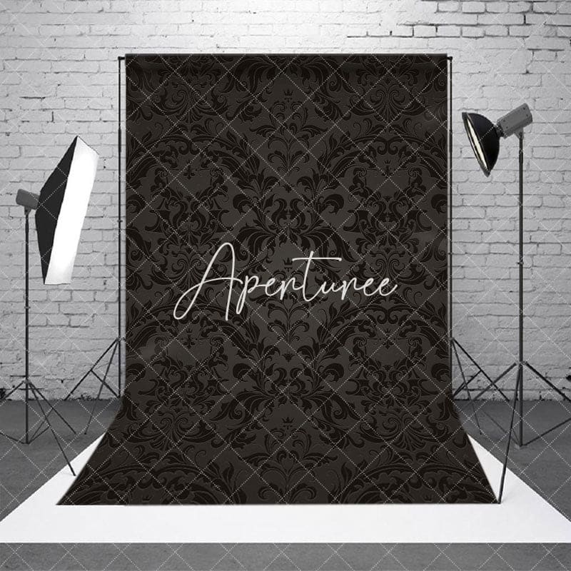 Aperturee - Aperturee Black Abstract Vintage Floral Pattern Damask Backdrop