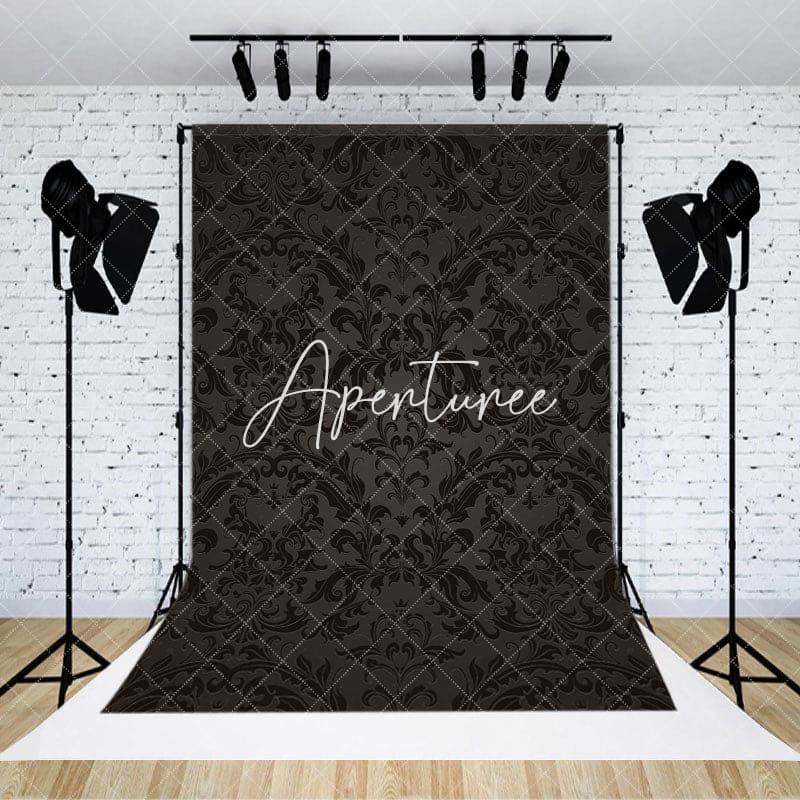 Aperturee - Aperturee Black Abstract Vintage Floral Pattern Damask Backdrop