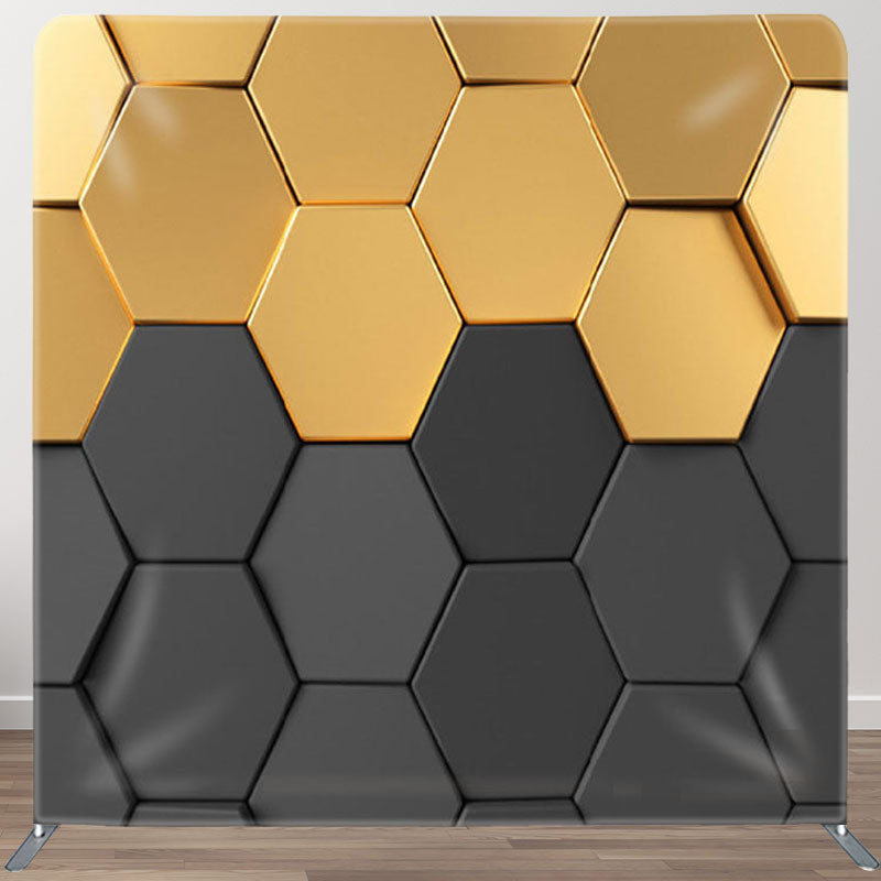 Aperturee - Aperturee Black And Gold Hexagon Wall Fabric Party Backdrop