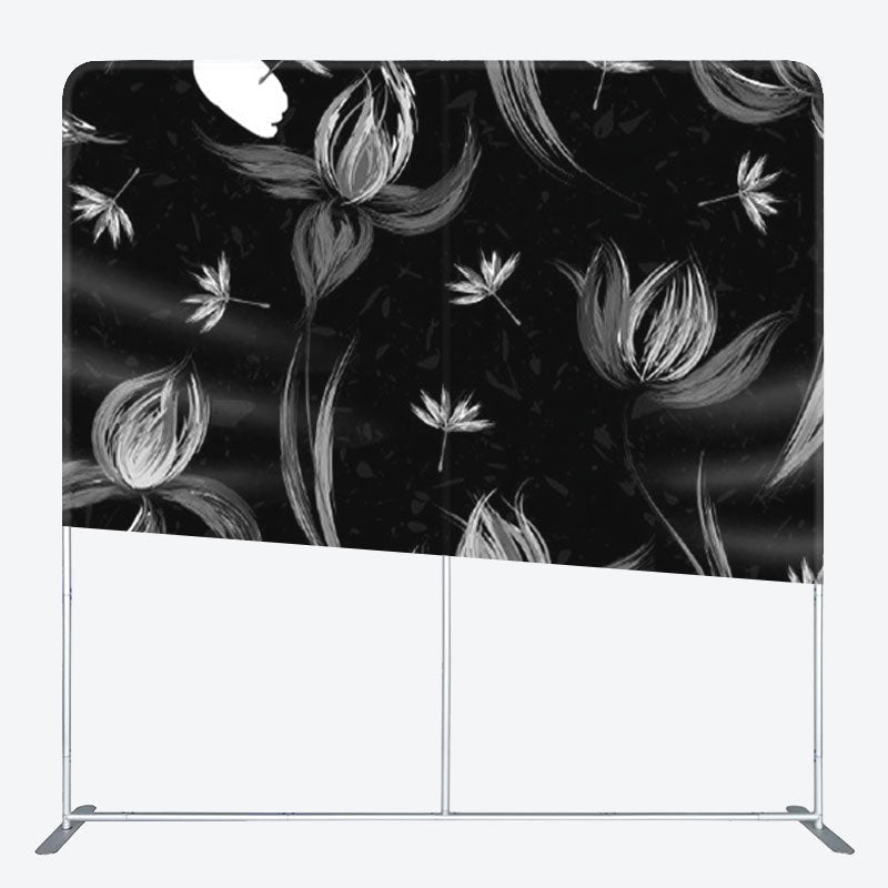 Aperturee - Aperturee Black And White Floral Painting Backdrop Cover For Party