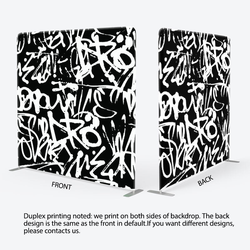 Aperturee - Aperturee Black And White Grafitti Fabric Party Backdrop Cover