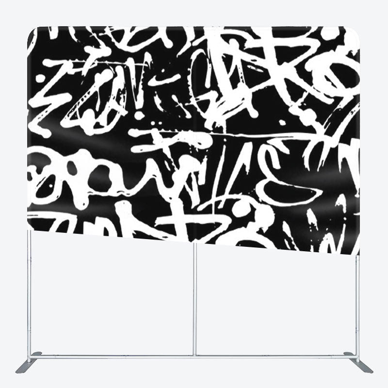 Aperturee - Aperturee Black And White Grafitti Fabric Party Backdrop Cover