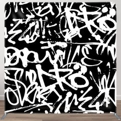 Aperturee - Aperturee Black And White Grafitti Fabric Party Backdrop Cover