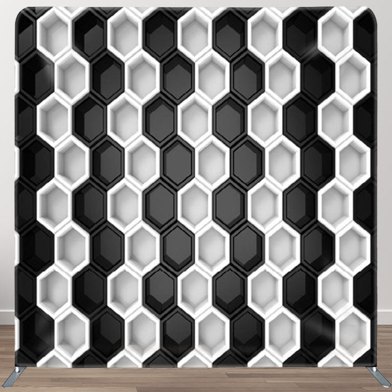 Aperturee - Aperturee Black And White Hexagonal Puzzle Backdrop For Party