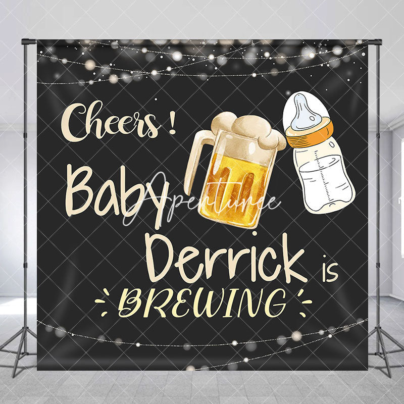 Aperturee - Aperturee Black Beer Cheers Custom Name Baby Shower Backdrop